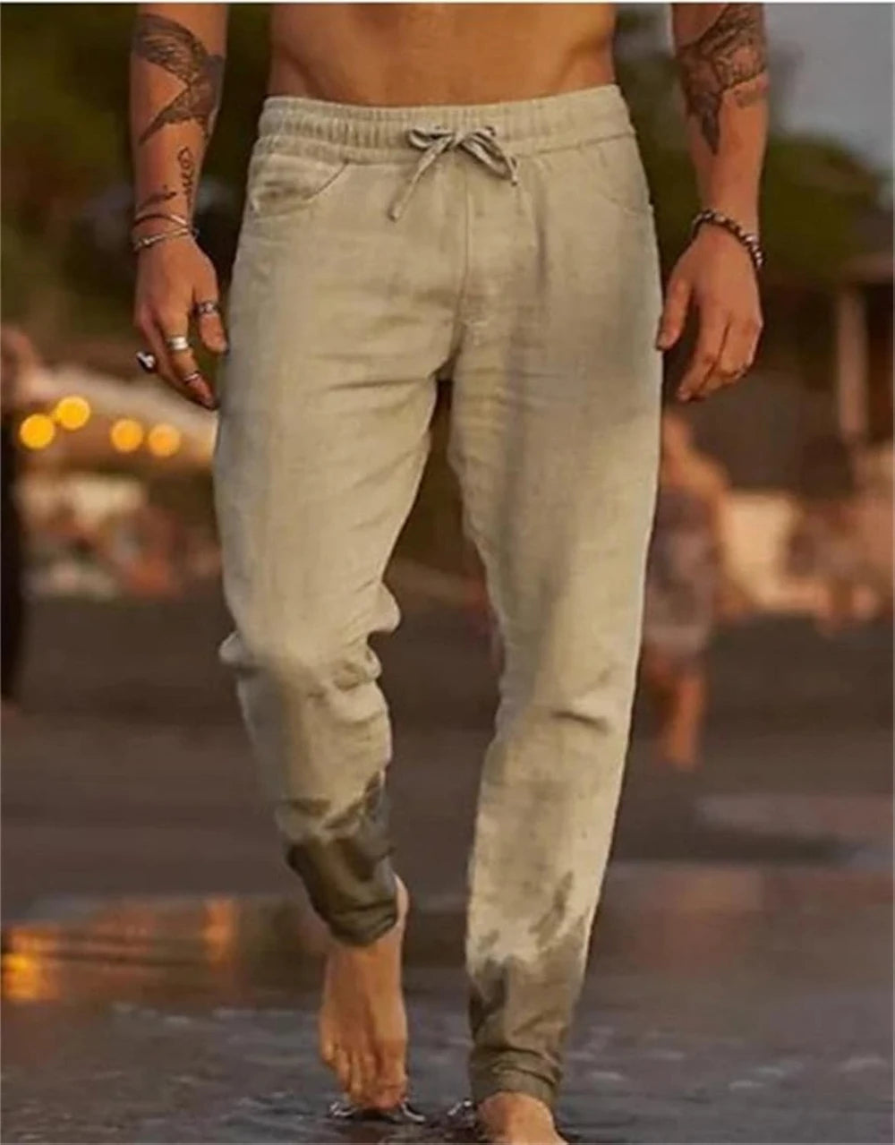 Pantalones holgados de algodón y lino