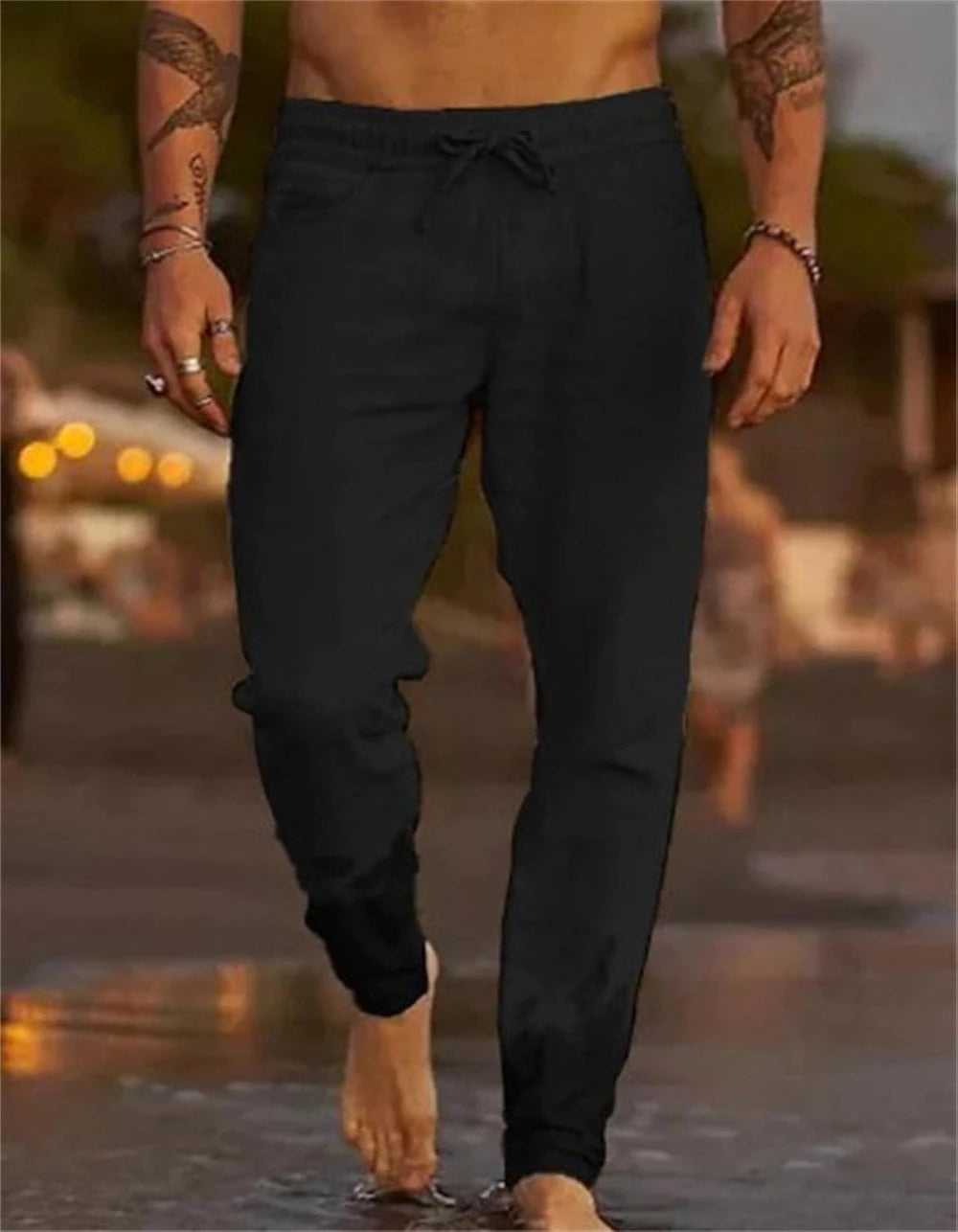 Pantalones holgados de algodón y lino