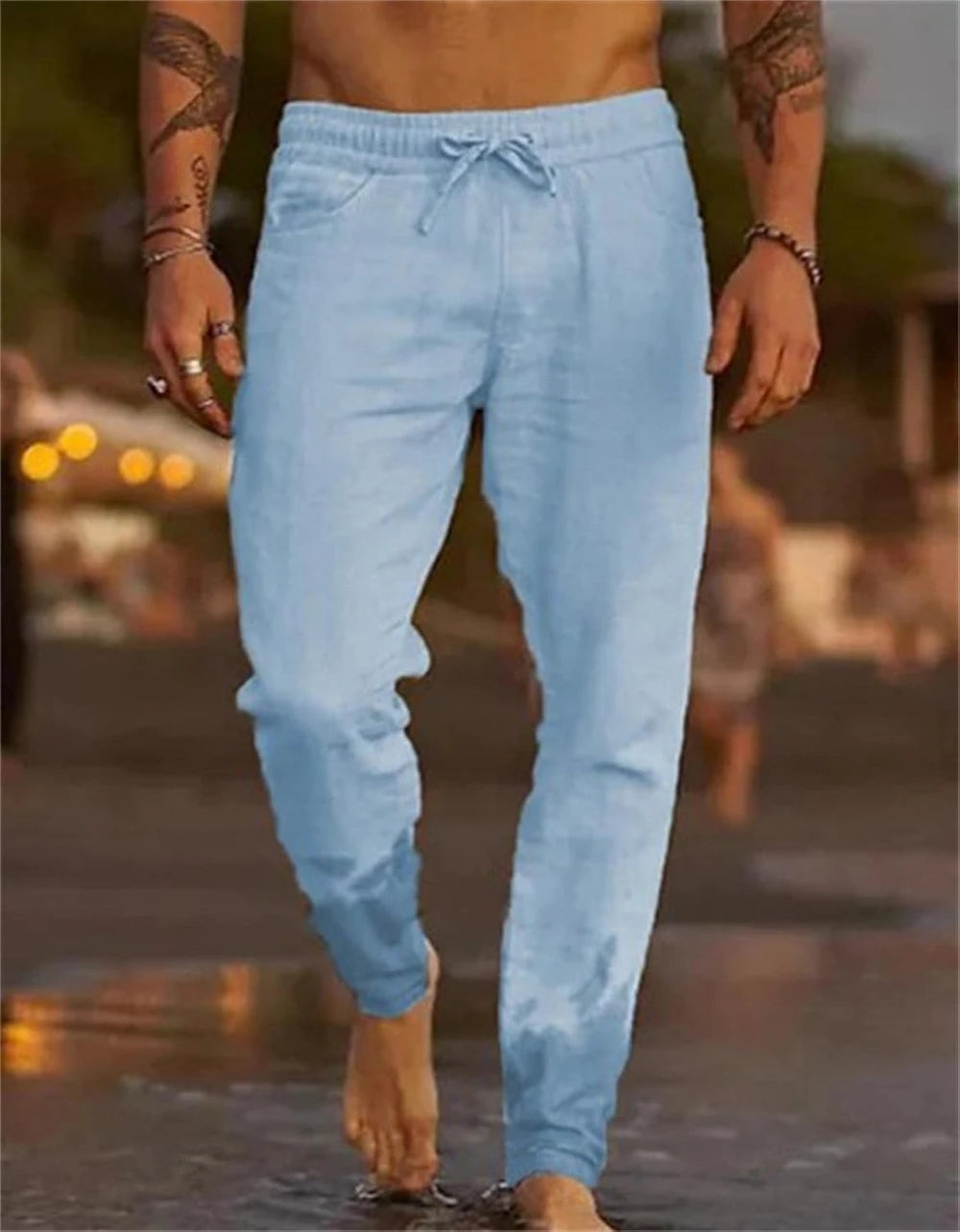 Pantalones holgados de algodón y lino
