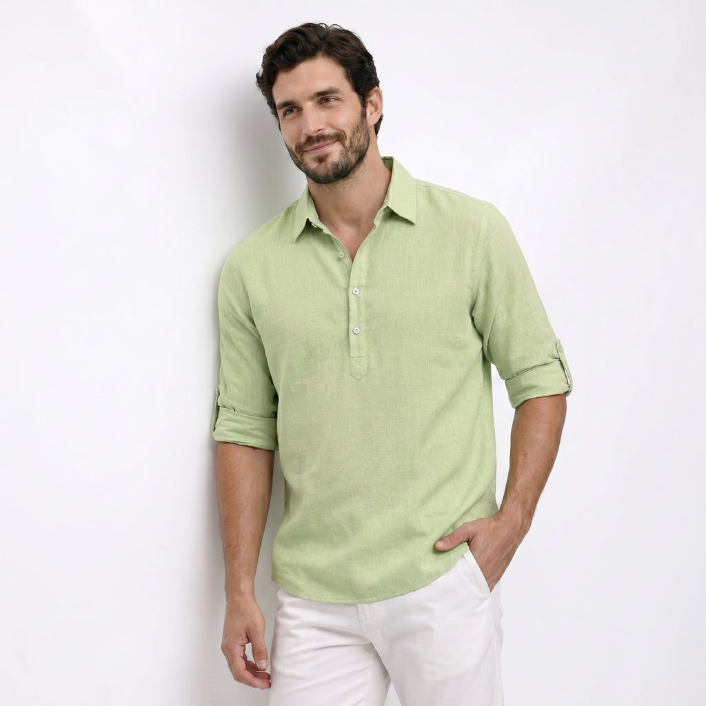 Alvaro| Camisa clásica de mezcla algodón-lino atemporal